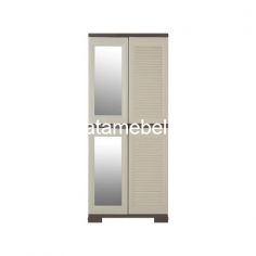 Plastic Wardrobe 2 Door + Mirror - Olymplast OMC ST 2 JALUSI / Cream / Brown